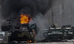 A Tank Burning In The Besieged City