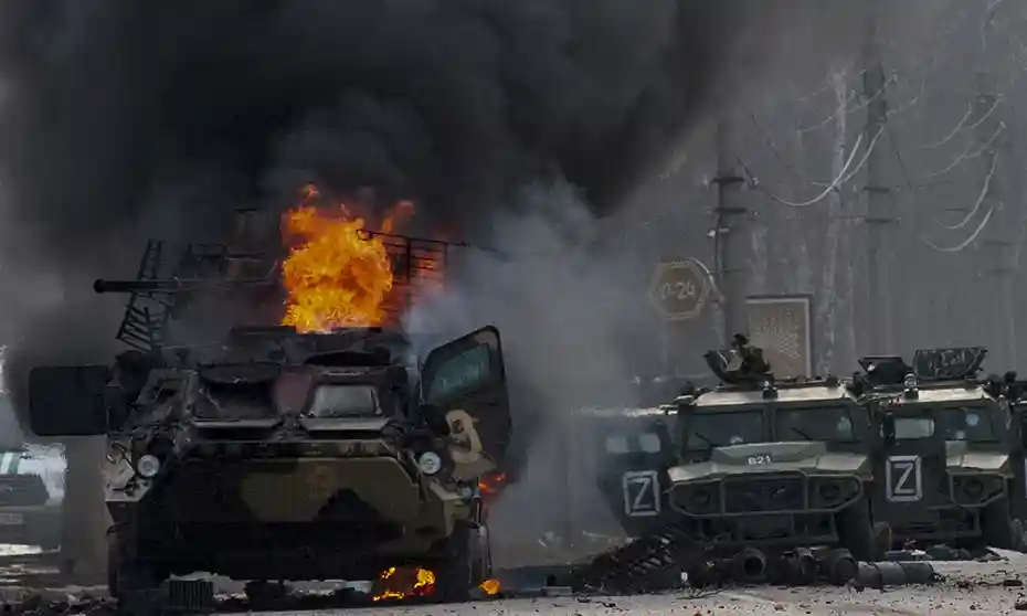 A Tank Burning In The Besieged City