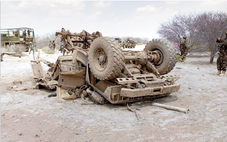 Remains Of The Kenyan Tank After 11 Kenyan Soldiers Die Roadside Explosion In Somalia