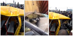 Forty Feet Container Falls On Passenger Bus, Kills Driver