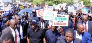 Atiku Leads PDP Protests To INEC Headquarters, Demands Fresh Poll