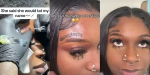 Lady Tattoos Boyfriend’s Name On Her Face To Prove Her Love For Him