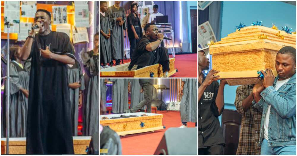Reactions As a Nigerian Gospel Singer Arrives At Church in a Casket